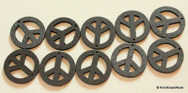10 x Peace Shaped Black Colour Wood Beads 24mm
